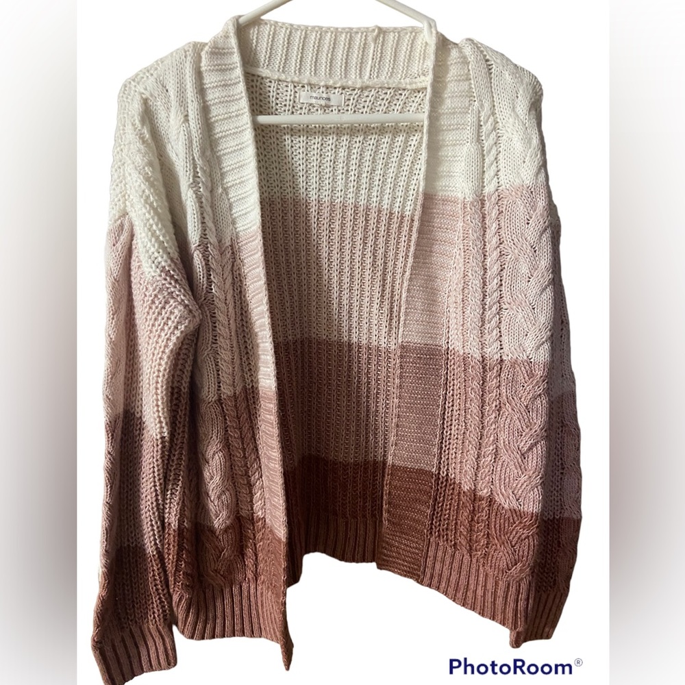 Maurices Pink Braided Color Block Knit Cardigan (M)